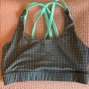 Grey and green strappy sports bra